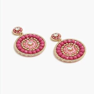 🆕 J. Crew- Beaded Circle Statement Earrings, Pink/Gold, NWT